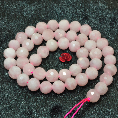 YesBeads natural Madagascar Rose Quartz faceted round loose beads gemstone wholesale jewelry making supplies 15"