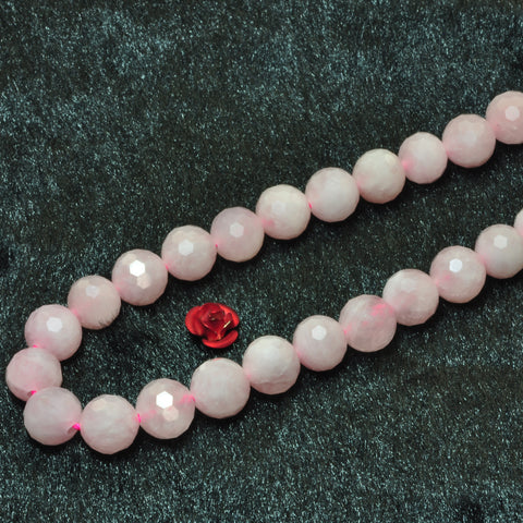 YesBeads natural Madagascar Rose Quartz faceted round loose beads gemstone wholesale jewelry making supplies 15"