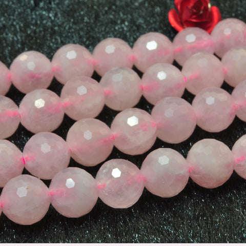 YesBeads natural Madagascar Rose Quartz faceted round loose beads gemstone wholesale jewelry making supplies 15"