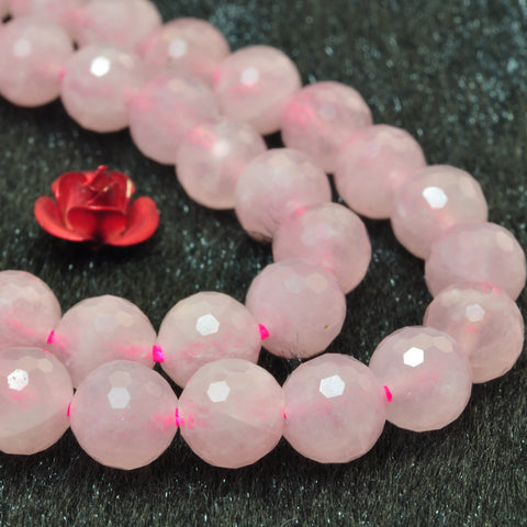 YesBeads natural Madagascar Rose Quartz faceted round loose beads gemstone wholesale jewelry making supplies 15"