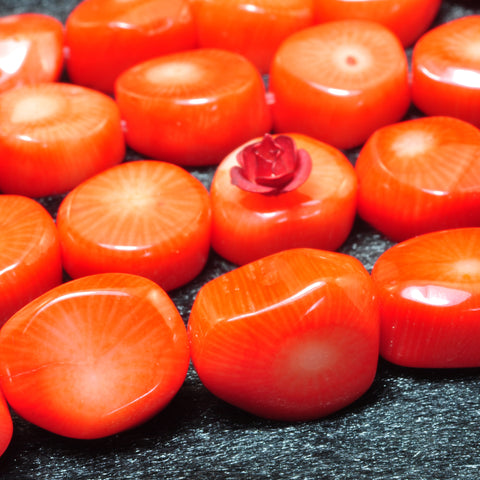 YesBeads Orange Coral smooth nugget drum beads gemstone wholesale jewlry making 15"