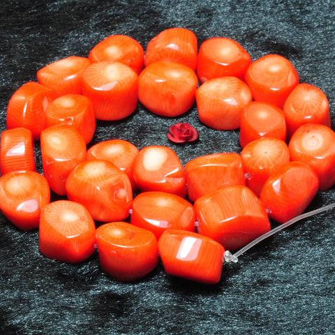 YesBeads Orange Coral smooth nugget drum beads gemstone wholesale jewlry making 15"