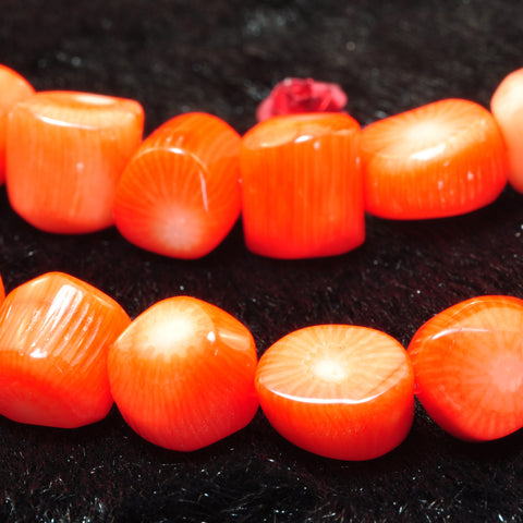 YesBeads Orange Coral smooth nugget drum beads gemstone wholesale jewlry making 15"