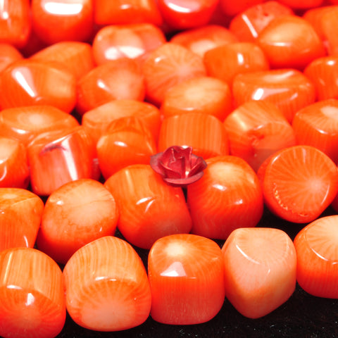 YesBeads Orange Coral smooth nugget drum beads gemstone wholesale jewlry making 15"