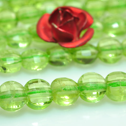 Natural Green Peridot Stone micro faceted coin beads wholesale loose gemstone for jewelry making diy bracelet necklace 4mm