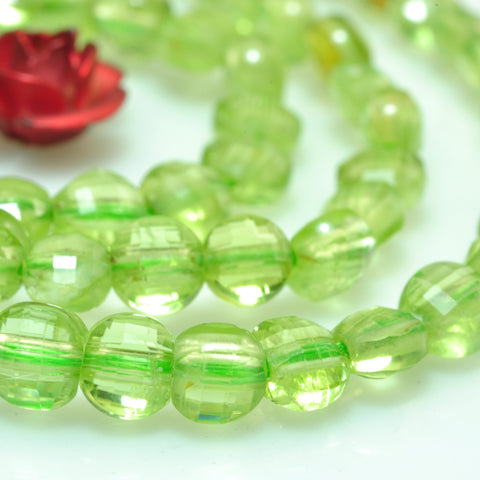 Natural Green Peridot Stone micro faceted coin beads wholesale loose gemstone for jewelry making diy bracelet necklace 4mm