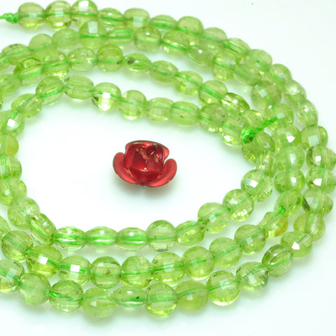 Natural Green Peridot Stone micro faceted coin beads wholesale loose gemstone for jewelry making diy bracelet necklace 4mm