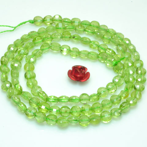 Natural Green Peridot Stone micro faceted coin beads wholesale loose gemstone for jewelry making diy bracelet necklace 4mm