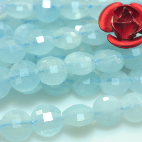 YesBeads Natural Aquamarine gemstone micro faceted coin loose beads wholesale jewelry making 4mm 15"