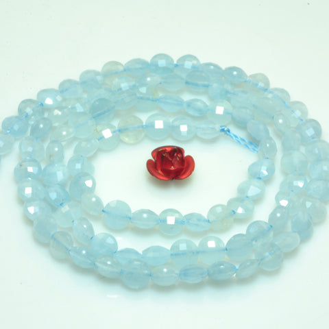 YesBeads Natural Aquamarine gemstone micro faceted coin loose beads wholesale jewelry making 4mm 15"
