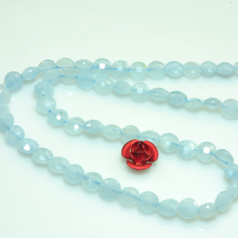 YesBeads Natural Aquamarine gemstone micro faceted coin loose beads wholesale jewelry making 4mm 15"