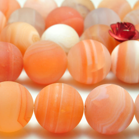 YesBeads natural orange pink Botswana Agate matte loose round beads wholesale gemstone jewelry 15"