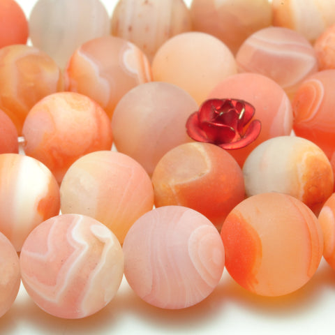 YesBeads natural orange pink Botswana Agate matte loose round beads wholesale gemstone jewelry 15"