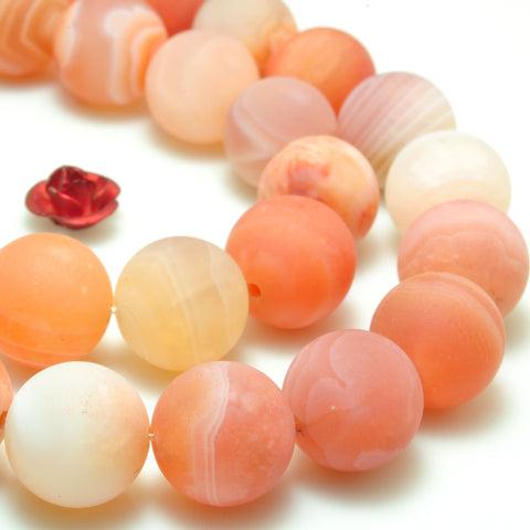 YesBeads natural orange pink Botswana Agate matte loose round beads wholesale gemstone jewelry 15"