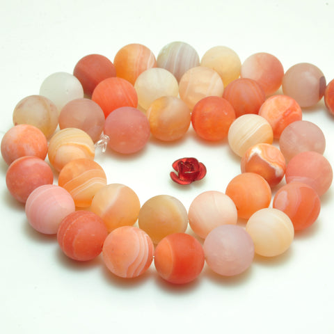 YesBeads natural orange pink Botswana Agate matte loose round beads wholesale gemstone jewelry 15"
