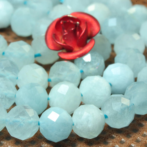 YesBeads Natural Aquamarine gemstone faceted round loose beads wholesale jewelry making 15"