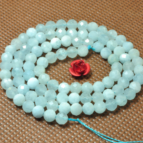 YesBeads Natural Aquamarine gemstone faceted round loose beads wholesale jewelry making 15"