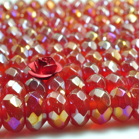 YesBeads Titanium Coated Carnelian faceted rondelle beads gemstone wholesale 15"
