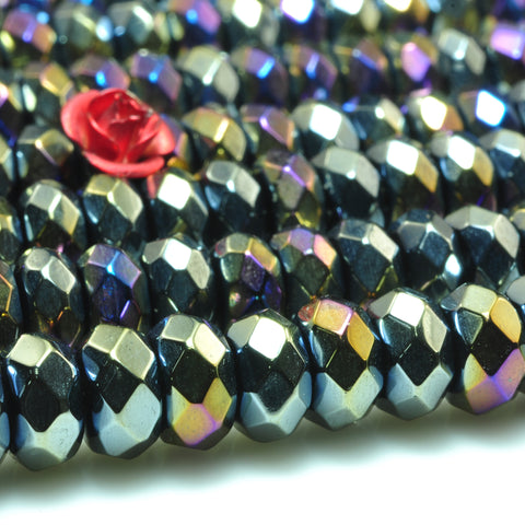 YesBeads Titanium Coated Black Onyx faceted rondelle beads gemstone wholesale 15"