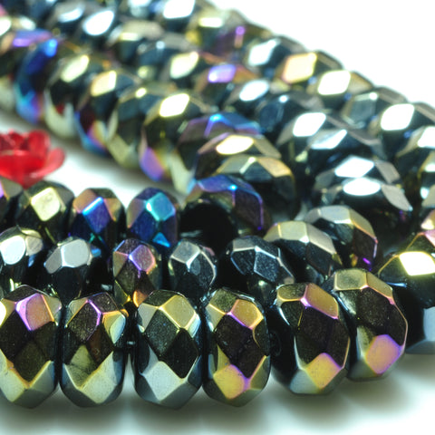 YesBeads Titanium Coated Black Onyx faceted rondelle beads gemstone wholesale 15"
