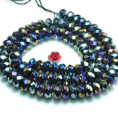 YesBeads Titanium Coated Black Onyx faceted rondelle beads gemstone wholesale 15"