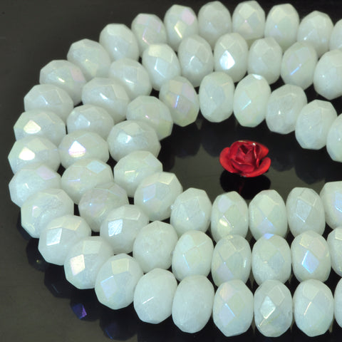 Titanium Coated White Jade faceted rondelle beads gemstone wholesale jewelry making bracelet necklace diy
