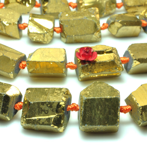 YesBeads Quartz Crystal Points titanium gold rough faceted nugget tube chunk beads 18"