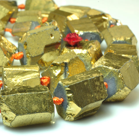 YesBeads Quartz Crystal Points titanium gold rough faceted nugget tube chunk beads 18"