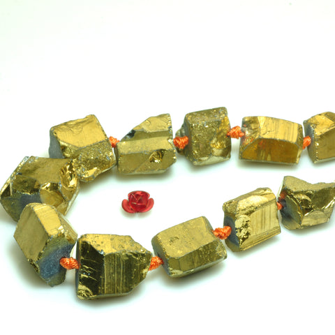 YesBeads Quartz Crystal Points titanium gold rough faceted nugget tube chunk beads 18"