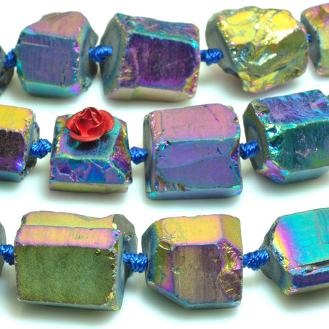 YesBeads Quartz Crystal Points titanium rainbow rough faceted nugget tube chunk beads 18"