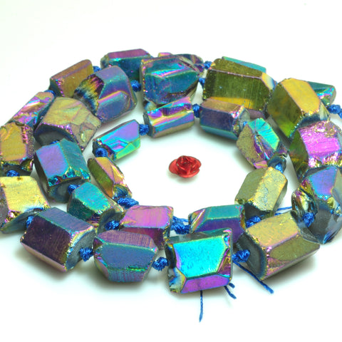 YesBeads Quartz Crystal Points titanium rainbow rough faceted nugget tube chunk beads 18"
