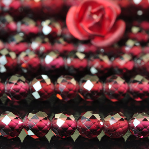 YesBeads Natural Red Garnet gemstone faceted round loose beads wholesale 15"