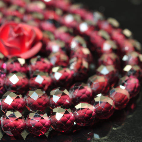 YesBeads Natural Red Garnet gemstone faceted round loose beads wholesale 15"