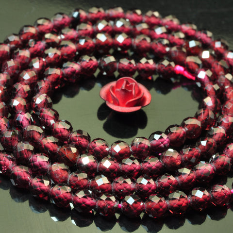 YesBeads Natural Red Garnet gemstone faceted round loose beads wholesale 15"