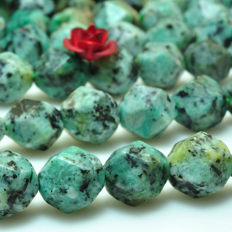 YesBeads Granite stone light green speckled black star cut faceted nugget beads gemstone wholesale bracelet design 15''