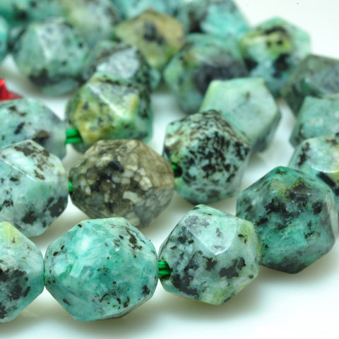 YesBeads Granite stone light green speckled black star cut faceted nugget beads gemstone wholesale bracelet design 15''