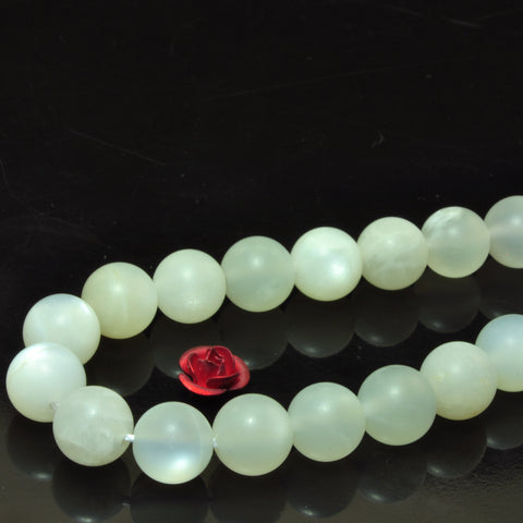 YesBeads Natural White Moonstone matte round beads gemstone 8mm 15"