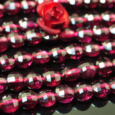 YesBeads Natural Red Garnet gemstone micro faceted coin loose beads wholesale jewelry 4mm 15"