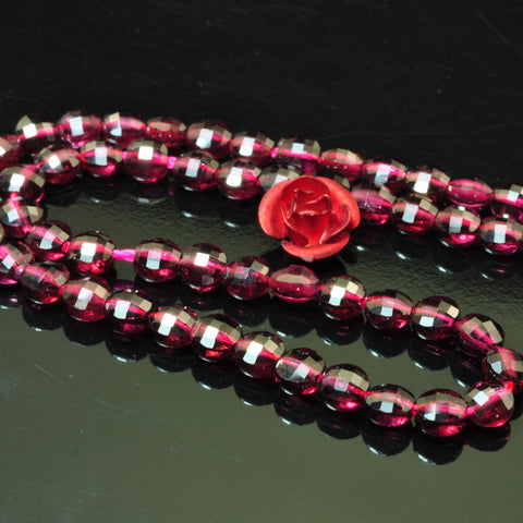 YesBeads Natural Red Garnet gemstone micro faceted coin loose beads wholesale jewelry 4mm 15"