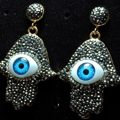 YesBeads Earrings Hamsa hand with evil eye rhinestone crystal CZ pave bead stud dangle earrings whoelesale jewelry