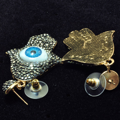 YesBeads Earrings Hamsa hand with evil eye rhinestone crystal CZ pave bead stud dangle earrings whoelesale jewelry