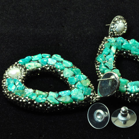 YesBeads Earrings Amazonite chips pearl bead rhinestone crystal pave stud dangle earrings drop shape whoelesale jewelry
