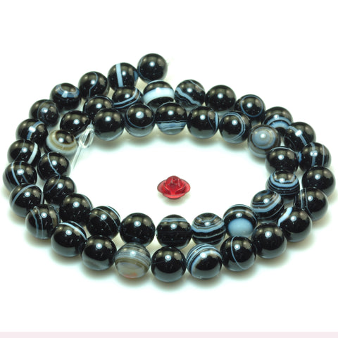 YesBeads Natural black banded agate smooth round loose beads black eye agate gemstone wholesale jewelry making 8mm 10mm 15"