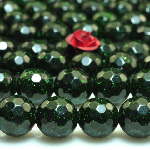 YesBeads Green Sandsotne goldstone faceted round beads gemstone 8mm 15"