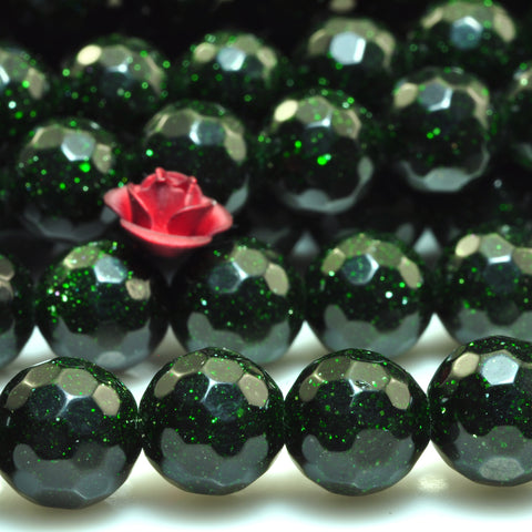 YesBeads Green Sandsotne goldstone faceted round beads gemstone 8mm 15"