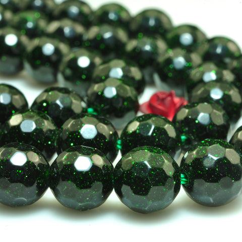 YesBeads Green Sandsotne goldstone faceted round beads gemstone 8mm 15"