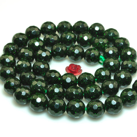 YesBeads Green Sandsotne goldstone faceted round beads gemstone 8mm 15"