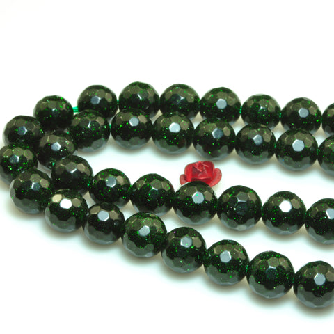 YesBeads Green Sandsotne goldstone faceted round beads gemstone 8mm 15"