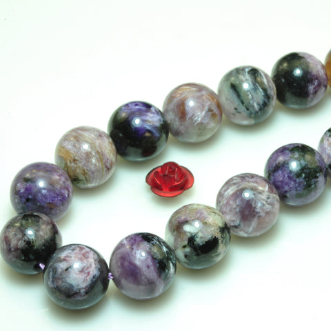 YesBeads natural purple Charoite gemstone smooth round loose beads wholesale jewelry making 15"