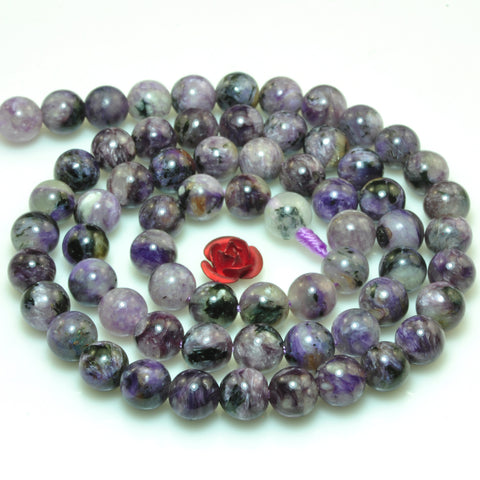 YesBeads natural purple Charoite gemstone smooth round loose beads wholesale jewelry making 15"